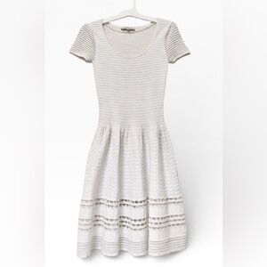 Sandro Paris off White Short-Sleeve Knit Flared Mini Dress